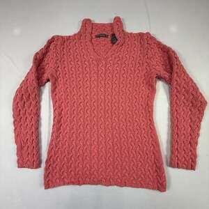 Liz Claiborne Women's Coral Cable Knit V-Neck Mock Neck Sweater Size M